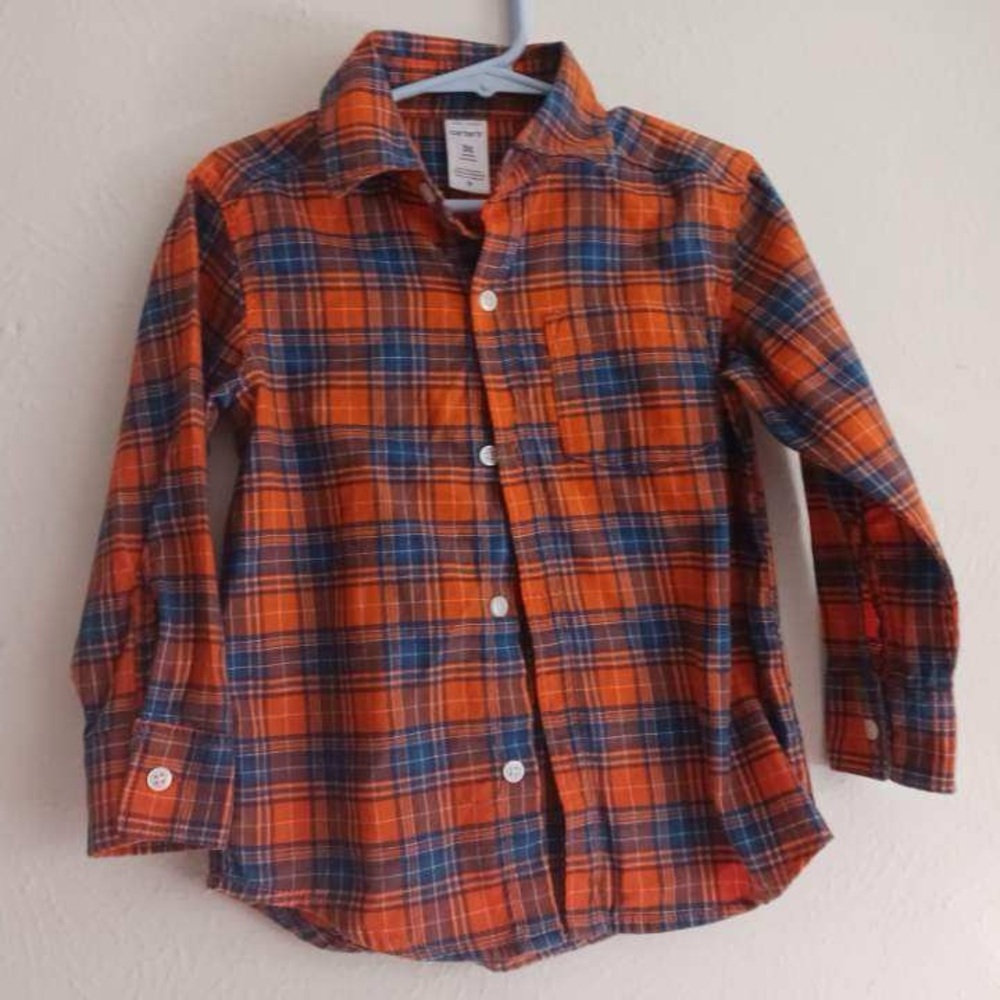 Carter’s long sleeve button down shirt in orange plaid